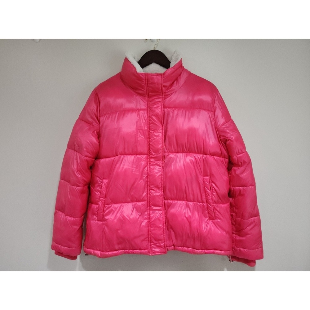 Koolaburra by UGG Puffer Jacket Womens Large Bright Pink Sherpa Collar Full Zip